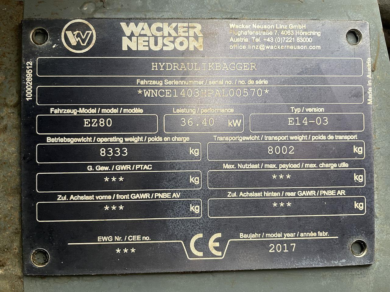 Minigraver Wacker Neuson EZ80