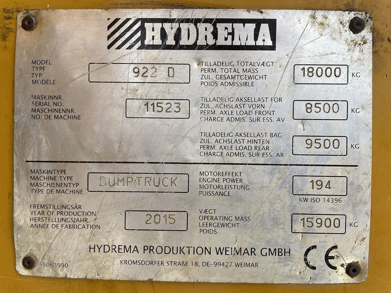 Rammestyrt dumper Hydrema 922D