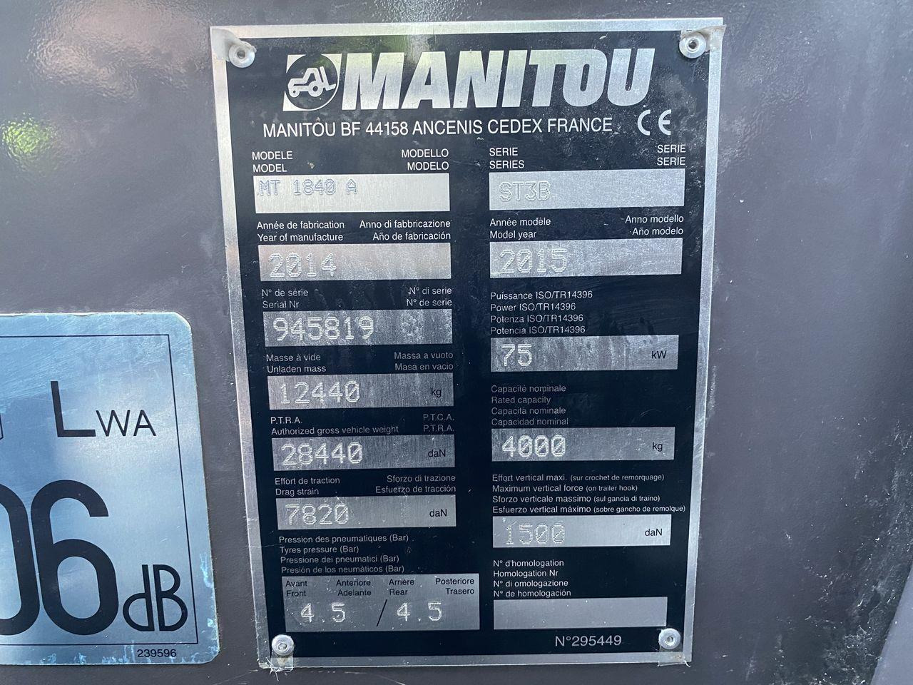 Teleskoplastere Manitou MT1840A ST3B