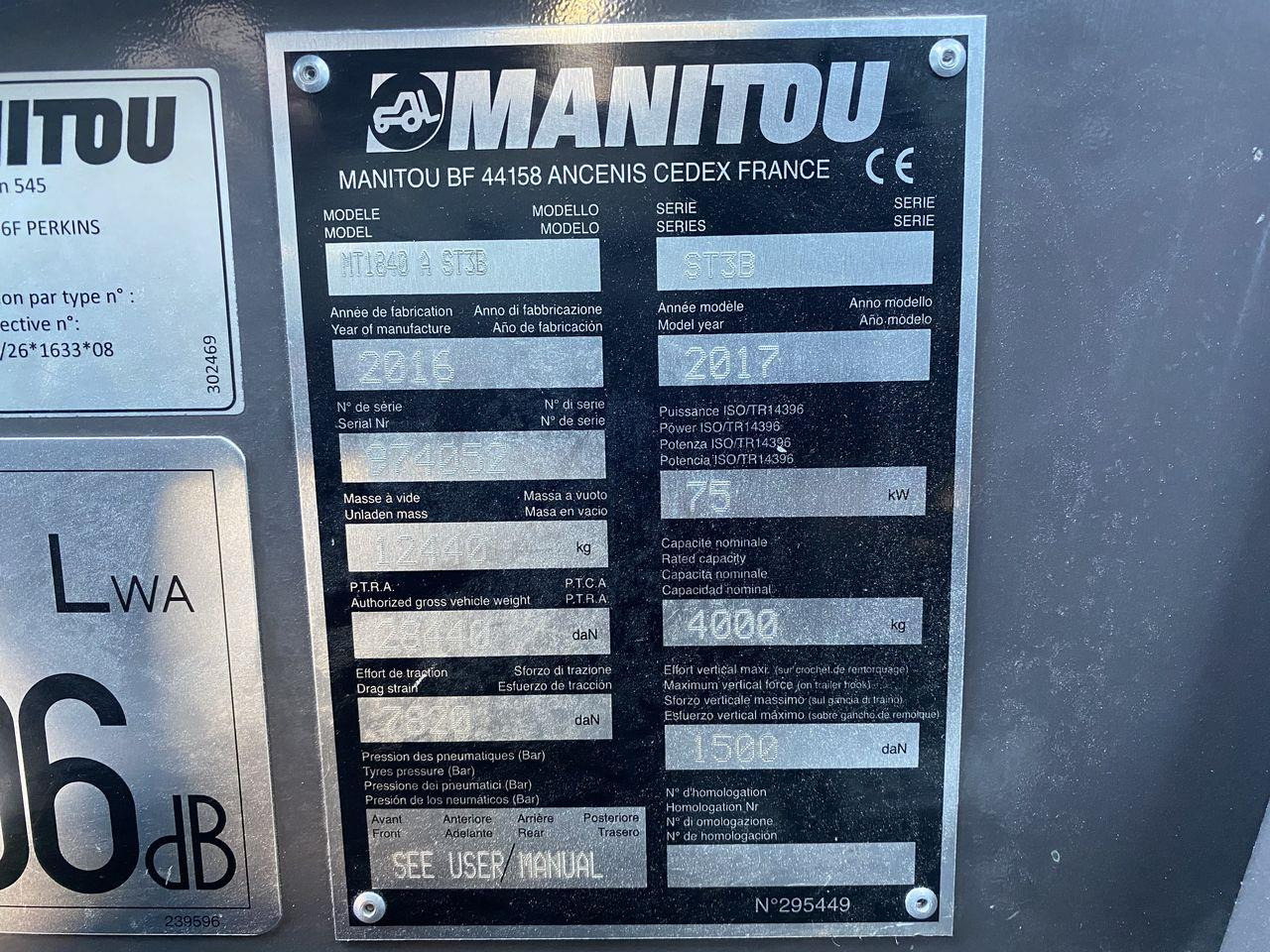 Teleskoplastere Manitou MT1840A ST3B