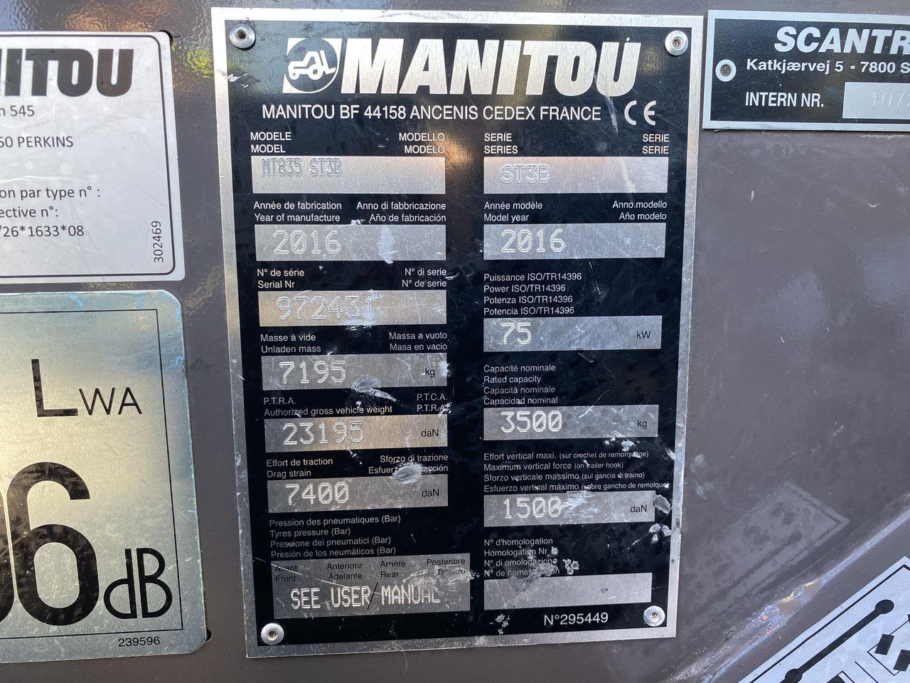 Teleskoplastere Manitou MT835 ST3B