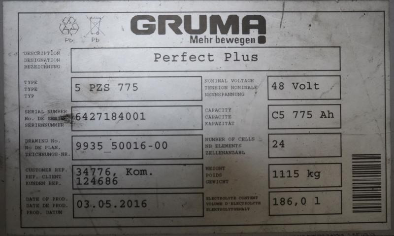 Batteri GRUMA 48 Volt 5 PzS 775 Ah: bilde 6