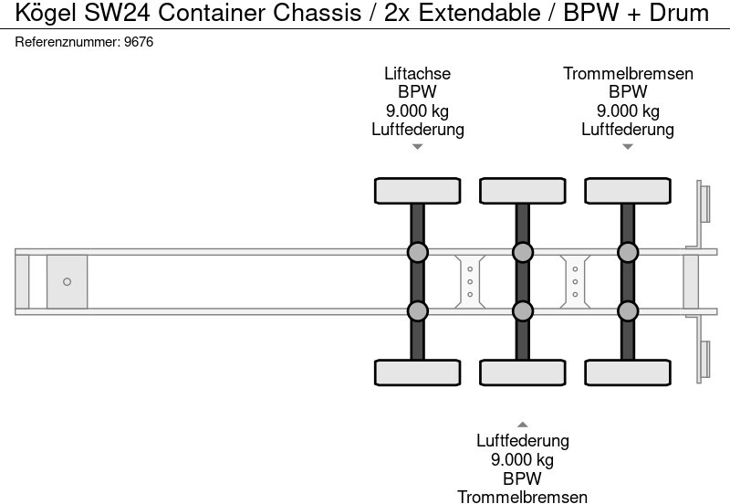 Leie Kögel SW24 Container Chassis / 2x Extendable / BPW + Drum Kögel SW24 Container Chassis / 2x Extendable / BPW + Drum: bilde 9