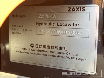 Minigraver 2016 Hitachi ZX17U-5A Rubber Tracks, Blade, Offset, Bucket, Canopy: bilde 5
