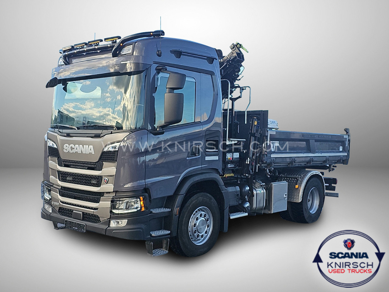SCANIA G 320 B4x2NA 3-Seitenkipper Dautel mit Kran Hiab - Varebil med tipp: bilde 1 SCANIA G 320 B4x2NA 3-Seitenkipper Dautel mit Kran Hiab - Varebil med tipp: bilde 1