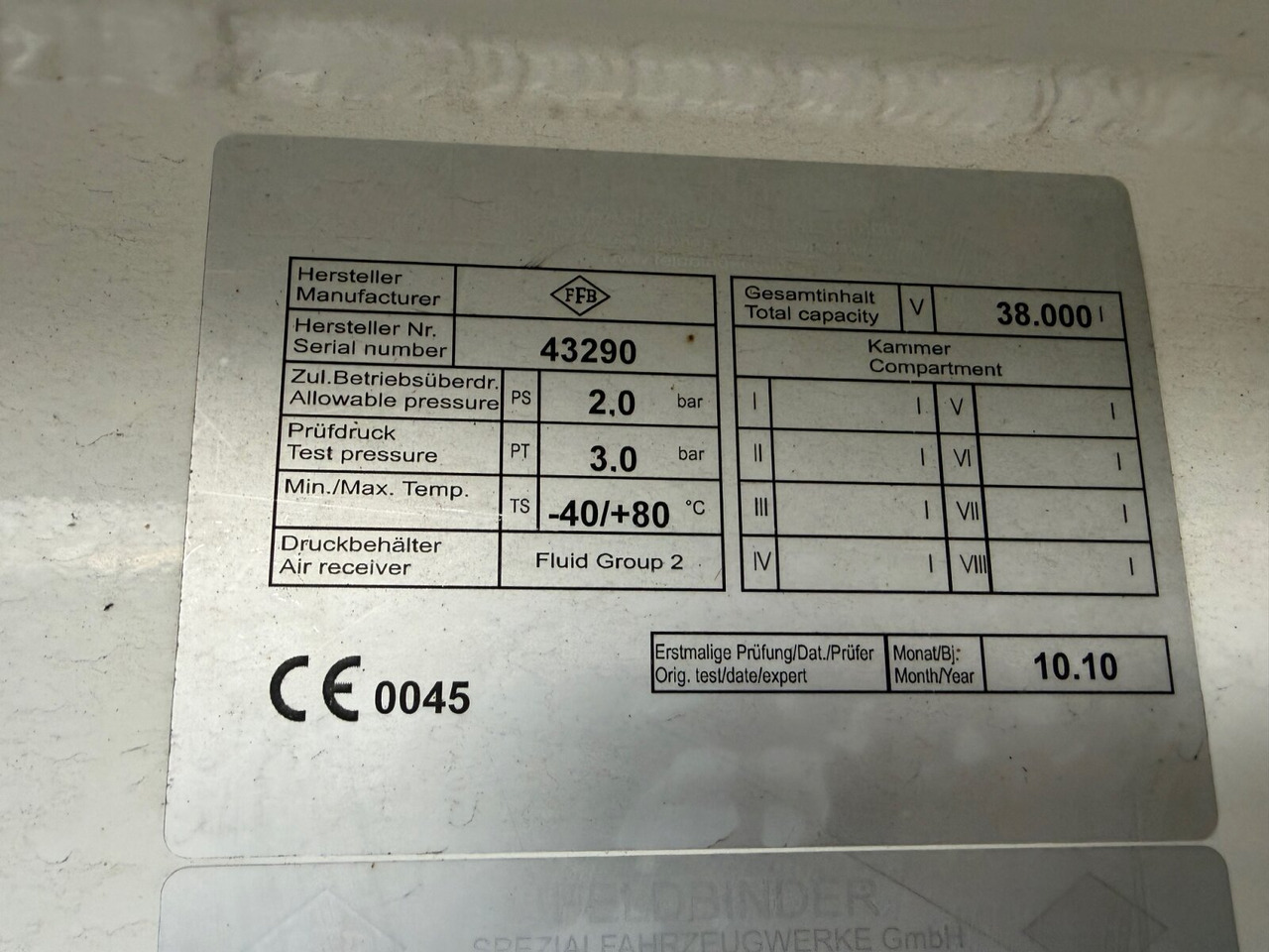 Bulktrailer Feldbinder EUT 38.3-3 EUT 38.3-3, Liftachse, 3 Kammern, ca. 38.000l: bilde 7 Bulktrailer Feldbinder EUT 38.3-3 EUT 38.3-3, Liftachse, 3 Kammern, ca. 38.000l: bilde 7