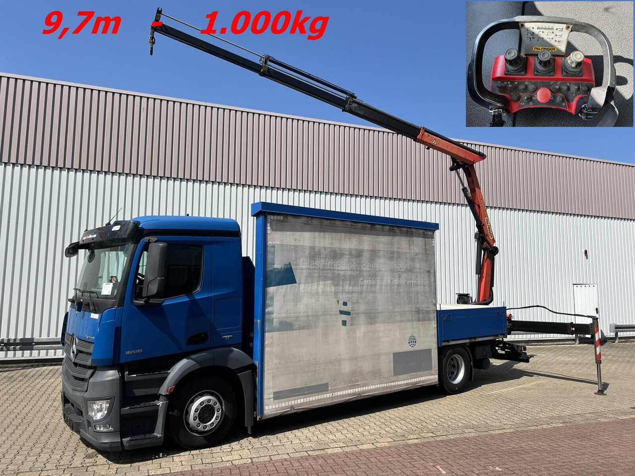 Mercedes-Benz Antos 1836 L 4x2 Antos 1836 L 4x2, Glastransporter, Heckkran Palfinger Pk 12002-EH, Funk - Kranbil: bilde 1 Mercedes-Benz Antos 1836 L 4x2 Antos 1836 L 4x2, Glastransporter, Heckkran Palfinger Pk 12002-EH, Funk - Kranbil: bilde 1