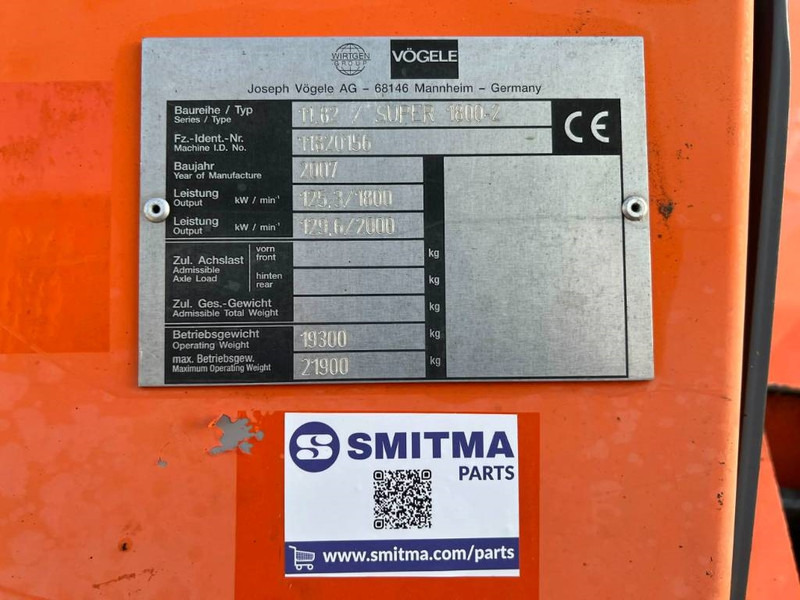 Vögele SUPER 1800-2 - Asfaltutlegger: bilde 5 Vögele SUPER 1800-2 - Asfaltutlegger: bilde 5