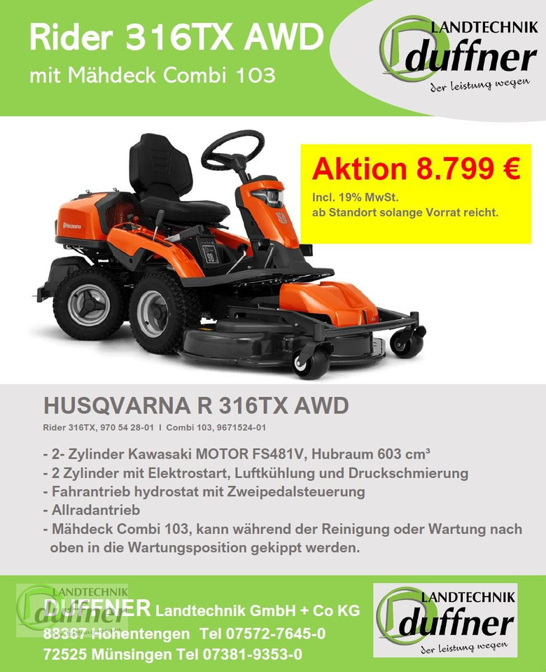 Husqvarna Rider 316TX AWD Allrad - Gressklipper: bilde 1 Husqvarna Rider 316TX AWD Allrad - Gressklipper: bilde 1