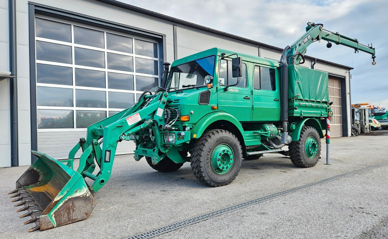 Unimog U2150 Doka HIAB 105 Kran Winde Frontlader - Lastebil, Kranbil: bilde 1 Unimog U2150 Doka HIAB 105 Kran Winde Frontlader - Lastebil, Kranbil: bilde 1