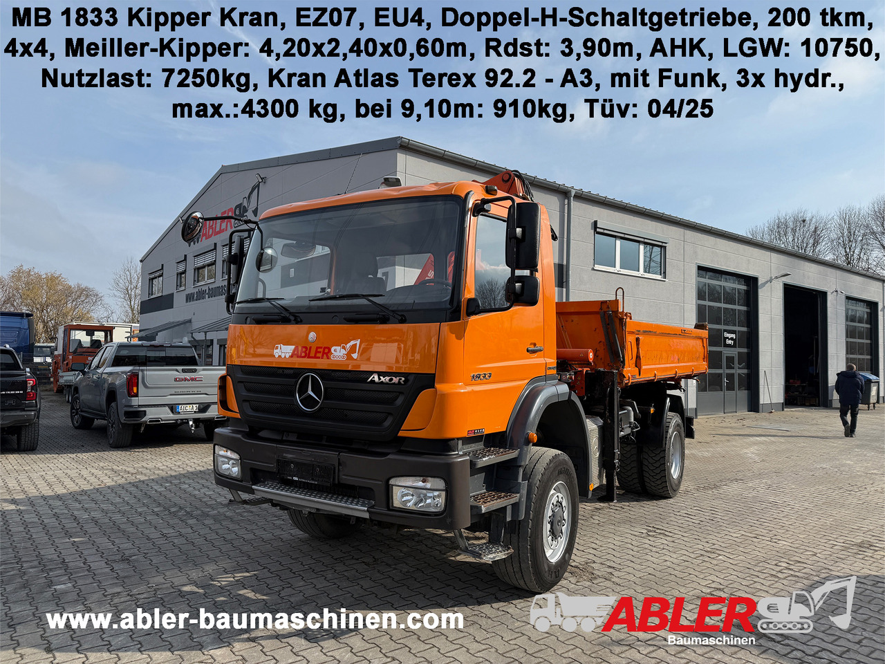 Mercedes-Benz 1833 Axor Kipper Kran Allrad - Tippbil, Kranbil: bilde 1 Mercedes-Benz 1833 Axor Kipper Kran Allrad - Tippbil, Kranbil: bilde 1