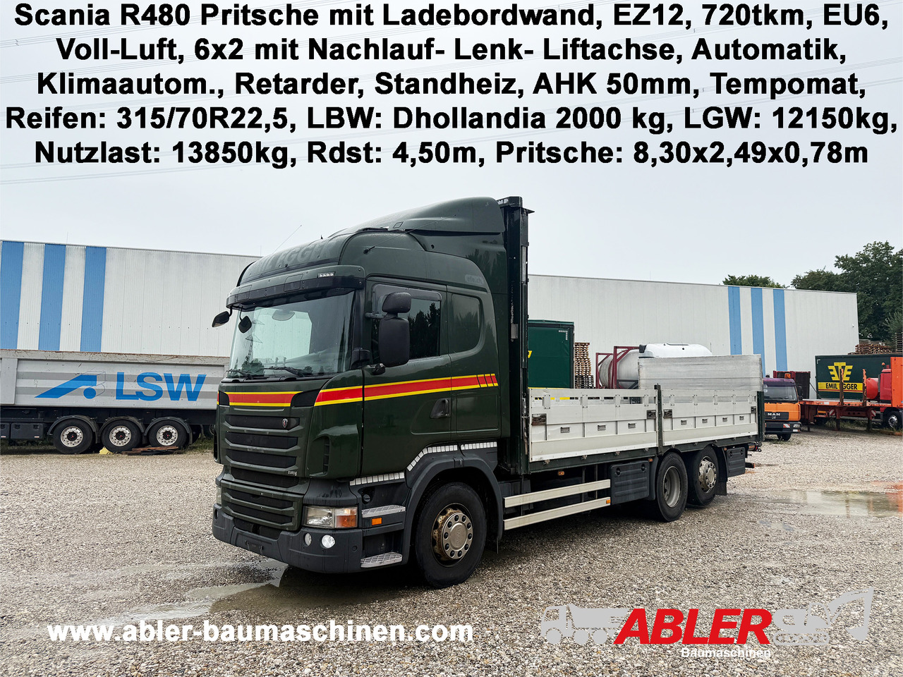 Scania R480 Pritsche mit Ladebordwand AHK - Planbil, Kranbil: bilde 1 Scania R480 Pritsche mit Ladebordwand AHK - Planbil, Kranbil: bilde 1