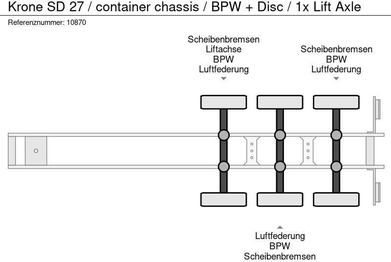 Leie Krone SD 27 / container chassis / BPW + Disc / 1x Lift Axle Krone SD 27 / container chassis / BPW + Disc / 1x Lift Axle: bilde 10