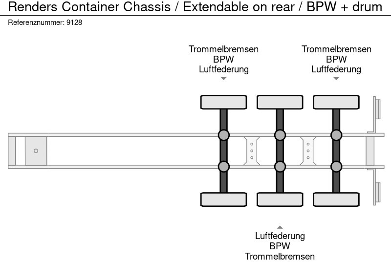 Container-transport/ Vekselflak semitrailer Renders Container Chassis / Extendable on rear / BPW + drum: bilde 8
