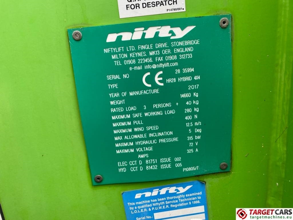 Bomlift Niftylift HR28 HyBrid Articulated 4x4 Boom Work Lift 2800cm: bilde 10