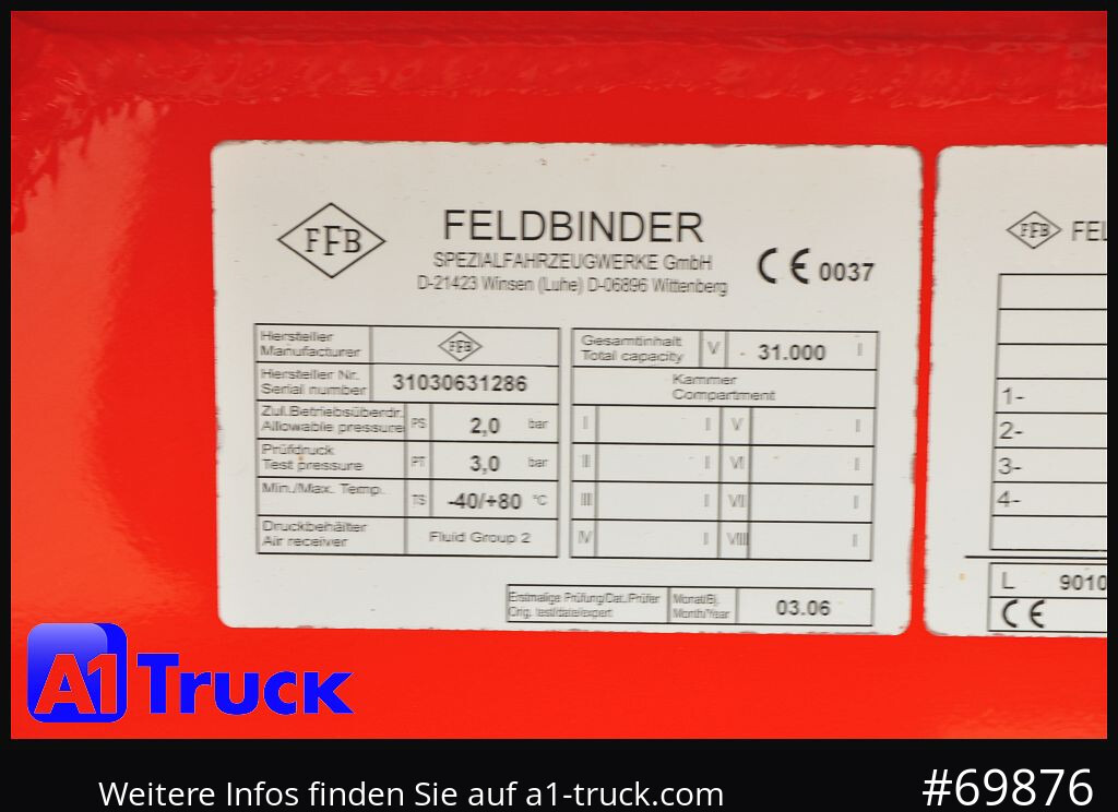 FELDBINDER HEUT 31.2 Silo, Futtermittel, 31m³, 3 Kammern, - Tankhenger: bilde 2 FELDBINDER HEUT 31.2 Silo, Futtermittel, 31m³, 3 Kammern, - Tankhenger: bilde 2