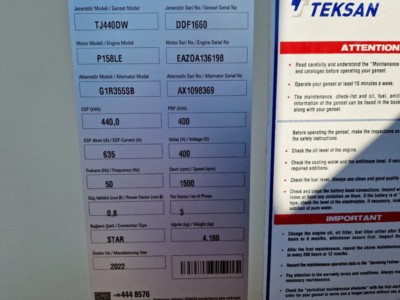 Doosan Teksan TJ440DW generator 440kVA Doosan 8-cilinder UNUSED - Elektrisk generator: bilde 5 Doosan Teksan TJ440DW generator 440kVA Doosan 8-cilinder UNUSED - Elektrisk generator: bilde 5