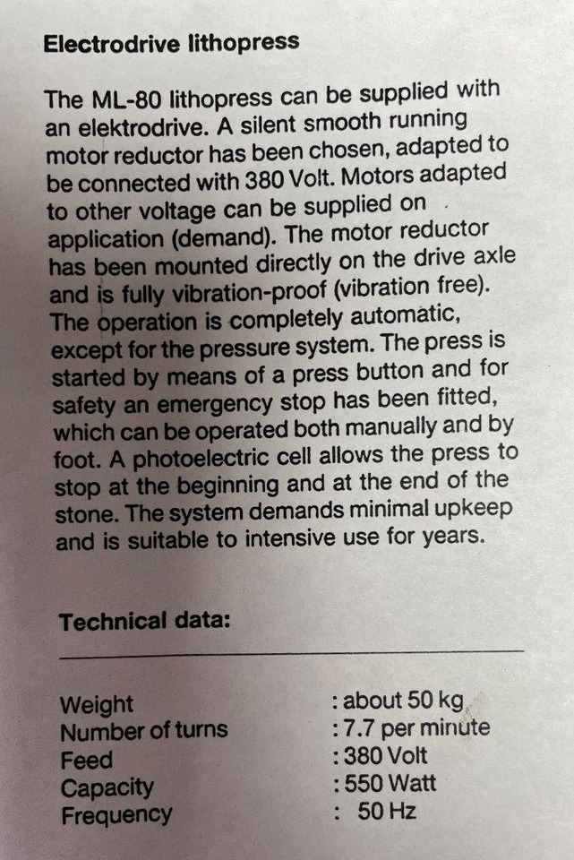 Rarity motor driven lithography press Peter van Ginkel model L-90 motor - Trykkmaskin: bilde 5 Rarity motor driven lithography press Peter van Ginkel model L-90 motor - Trykkmaskin: bilde 5