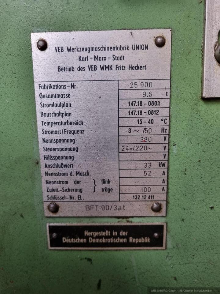 WMW Tischbohr- und Fäswerk UNION BFT 90-3 - Maskin: bilde 5 WMW Tischbohr- und Fäswerk UNION BFT 90-3 - Maskin: bilde 5