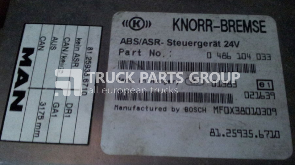 MAN L2000, ASR - CI12 EBS, ABS control unit, 81259356710, 0486104033 control unit - Styreenhet for Lastebil: bilde 1 MAN L2000, ASR - CI12 EBS, ABS control unit, 81259356710, 0486104033 control unit - Styreenhet for Lastebil: bilde 1