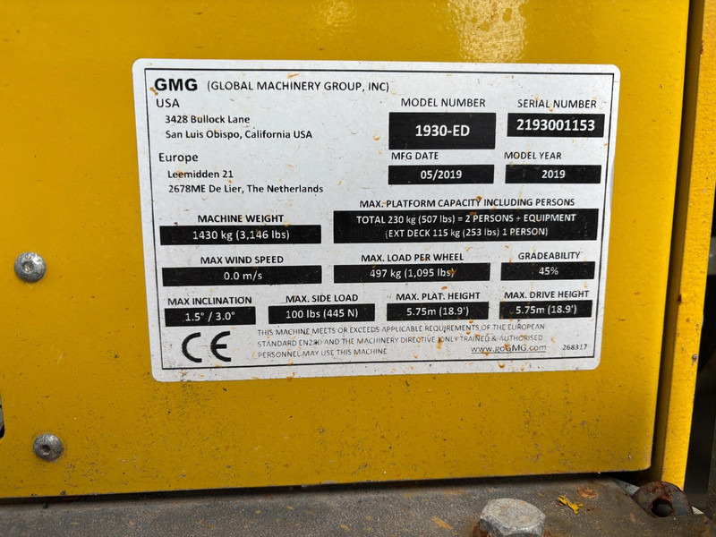 GMG 1930-ED **Genie GS1930/JLG 1930ES - Sakselift: bilde 5 GMG 1930-ED **Genie GS1930/JLG 1930ES - Sakselift: bilde 5