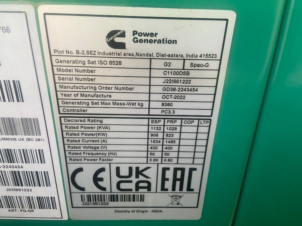Cummins C1100D5B - 1.100 kVA Open Generator - DPX-18531-O - Elektrisk generator: bilde 4 Cummins C1100D5B - 1.100 kVA Open Generator - DPX-18531-O - Elektrisk generator: bilde 4