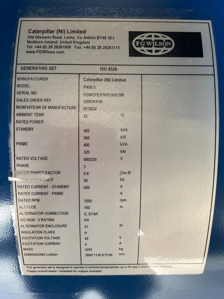 FG Wilson P450-3 - 450 kVA Open Genset - DPX-16018-O  - Elektrisk generator: bilde 4 FG Wilson P450-3 - 450 kVA Open Genset - DPX-16018-O  - Elektrisk generator: bilde 4