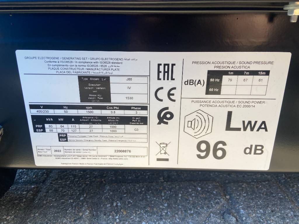 Sdmo J88 - 88 kVA Generator - DPX-17105 - Elektrisk generator: bilde 4 Sdmo J88 - 88 kVA Generator - DPX-17105 - Elektrisk generator: bilde 4