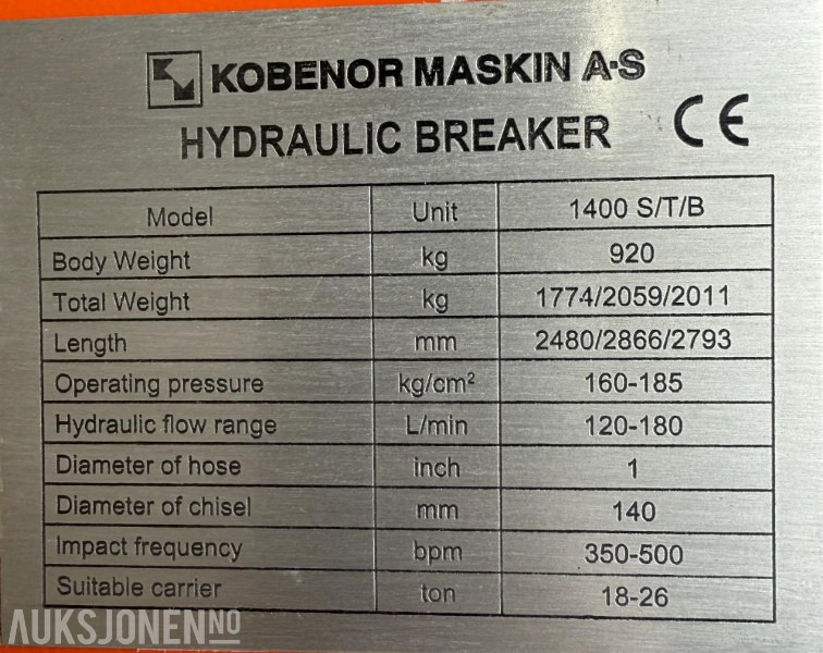 Ny KM 1400 Pigghammer med s70 HK feste - Hydraulisk hammer: bilde 5 Ny KM 1400 Pigghammer med s70 HK feste - Hydraulisk hammer: bilde 5