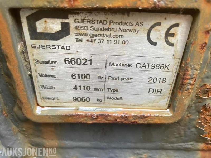 2018 Gjerstad hyd. sidetippskuff - 6100 l. - 9060 kg. - Hardox - Cat 986K - Utstyr for Bygg og anlegg: bilde 4 2018 Gjerstad hyd. sidetippskuff - 6100 l. - 9060 kg. - Hardox - Cat 986K - Utstyr for Bygg og anlegg: bilde 4