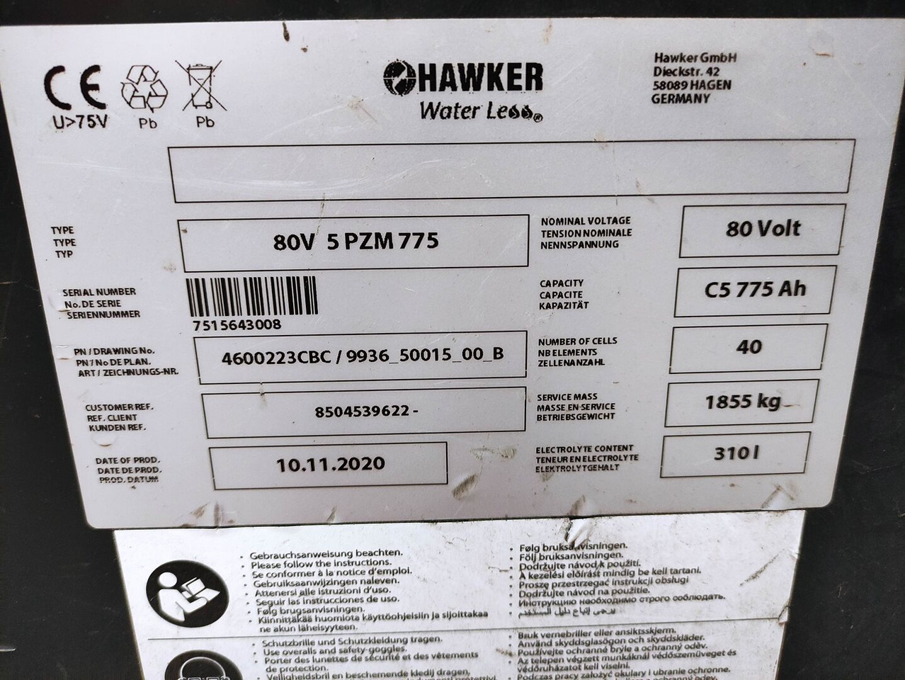 Hawker 80V 5 PZM 775 - Batteri for Materialhåndteringsutstyr: bilde 2 Hawker 80V 5 PZM 775 - Batteri for Materialhåndteringsutstyr: bilde 2