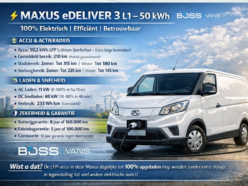 Maxus EDELIVER 3 122PK ALL-IN PRIJS L1 SWB Elektrisch 50kWh 227km WLTP Carplay Touchscreen scherm Camera Parkeersensoren - Små varebil, Elektrisk varebil: bilde 2 Maxus EDELIVER 3 122PK ALL-IN PRIJS L1 SWB Elektrisch 50kWh 227km WLTP Carplay Touchscreen scherm Camera Parkeersensoren - Små varebil, Elektrisk varebil: bilde 2
