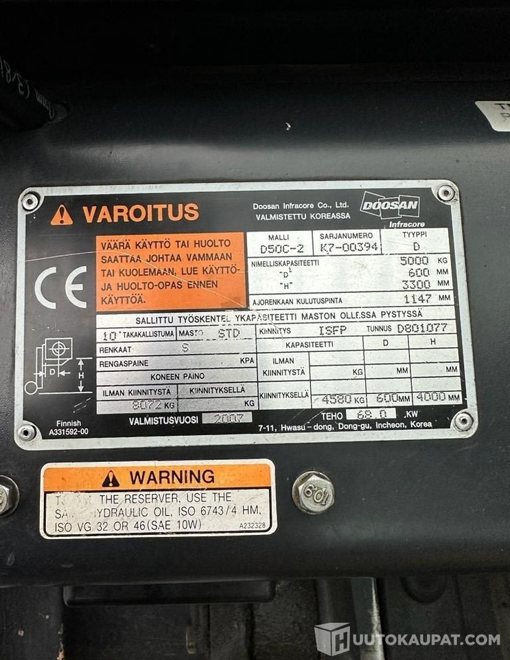 Doosan Daewoo D50-C2, 2007, 4 900 h dieseltrukki, Lempäälä - Dieseltruck: bilde 4 Doosan Daewoo D50-C2, 2007, 4 900 h dieseltrukki, Lempäälä - Dieseltruck: bilde 4