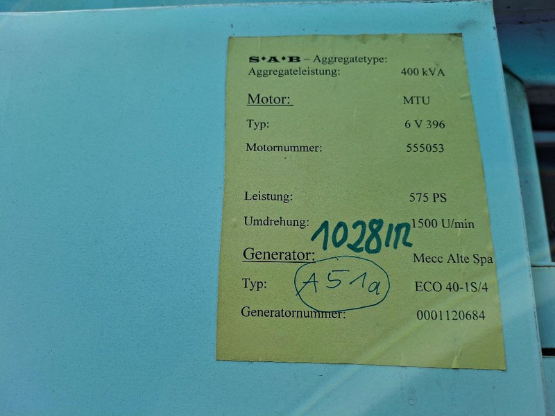 MTU (MERCEDES-BENZ) 6V396 - Elektrisk generator: bilde 2 MTU (MERCEDES-BENZ) 6V396 - Elektrisk generator: bilde 2