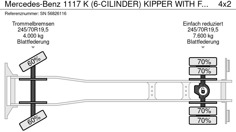 Tippbil, Kranbil Mercedes-Benz 1117 K (6-CILINDER) KIPPER WITH FERRARI CRANE (FULL STEEL SUSPENSION / MANUAL GEARBOX / P.T.O.): bilde 13