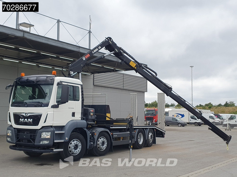 Transporter lastebil, Kranbil MAN TGS 35.360 8X2 HIAB X-Hiduo 158 BS-3 Crane Lift+lenkasche Machine transporter Euro 6: bilde 5
