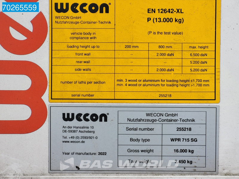 Gardin vekselflak Wecon WPR 715 SG Durchladesysteem BDF container body: bilde 13