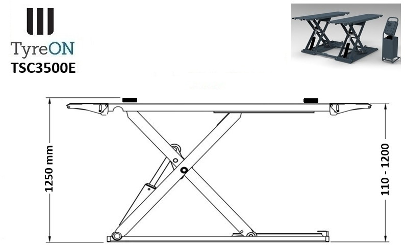 TSC3500E mobile midrise car scissor lift with electrical release - Capacity 3,5T - Lifting height 125 cm - 230V - Graphite gray - Verkstedutstyr: bilde 5 TSC3500E mobile midrise car scissor lift with electrical release - Capacity 3,5T - Lifting height 125 cm - 230V - Graphite gray - Verkstedutstyr: bilde 5