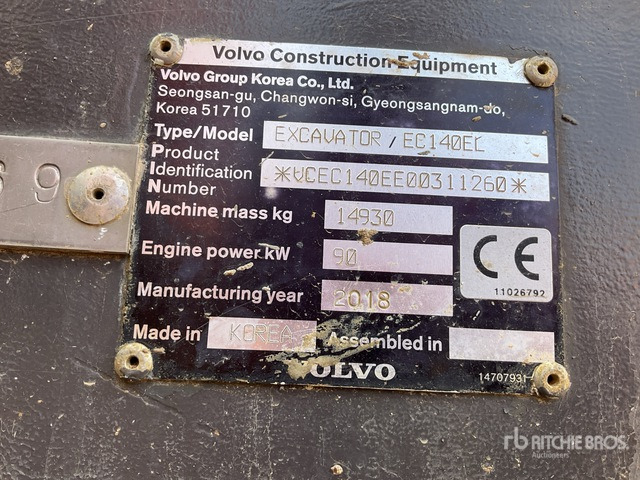 2018 Volvo EC140EL Tracked Excavator - Beltegraver: bilde 1 2018 Volvo EC140EL Tracked Excavator - Beltegraver: bilde 1