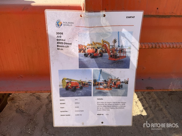 2008 JLG 600AJ 4WD Diesel Articulating Boom Lift - Bomlift: bilde 4 2008 JLG 600AJ 4WD Diesel Articulating Boom Lift - Bomlift: bilde 4
