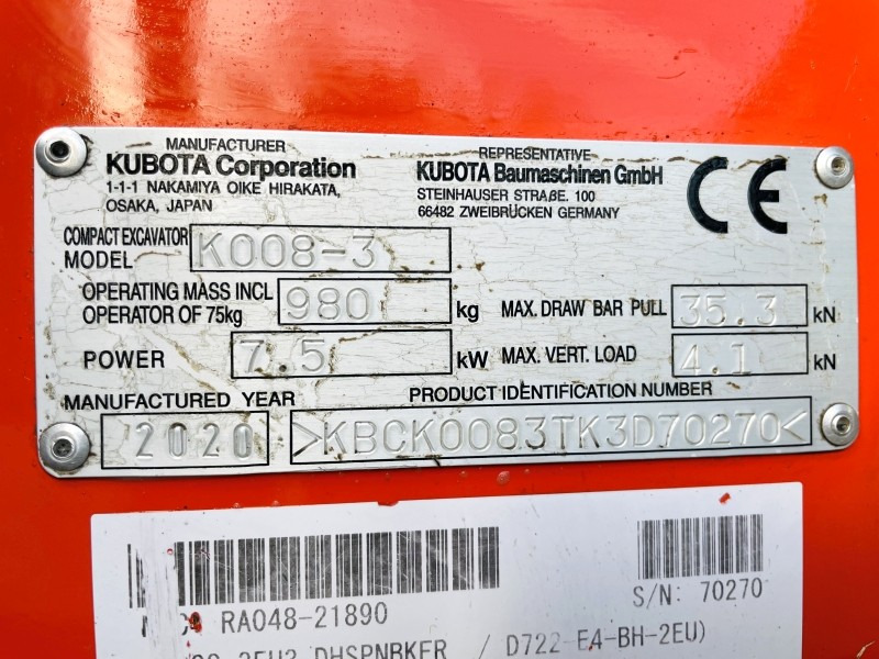 Kubota K008-3 (3727) - Minigraver: bilde 3 Kubota K008-3 (3727) - Minigraver: bilde 3