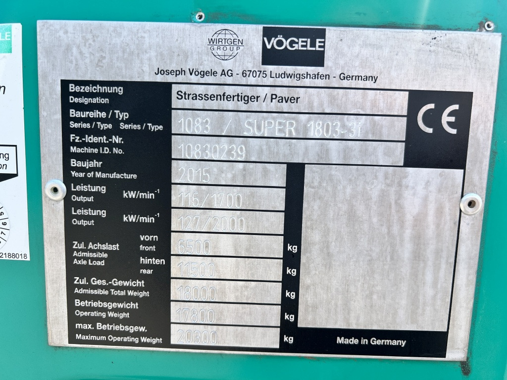 Asfaltutlegger Vögele Super 1803-3i (111619): bilde 8