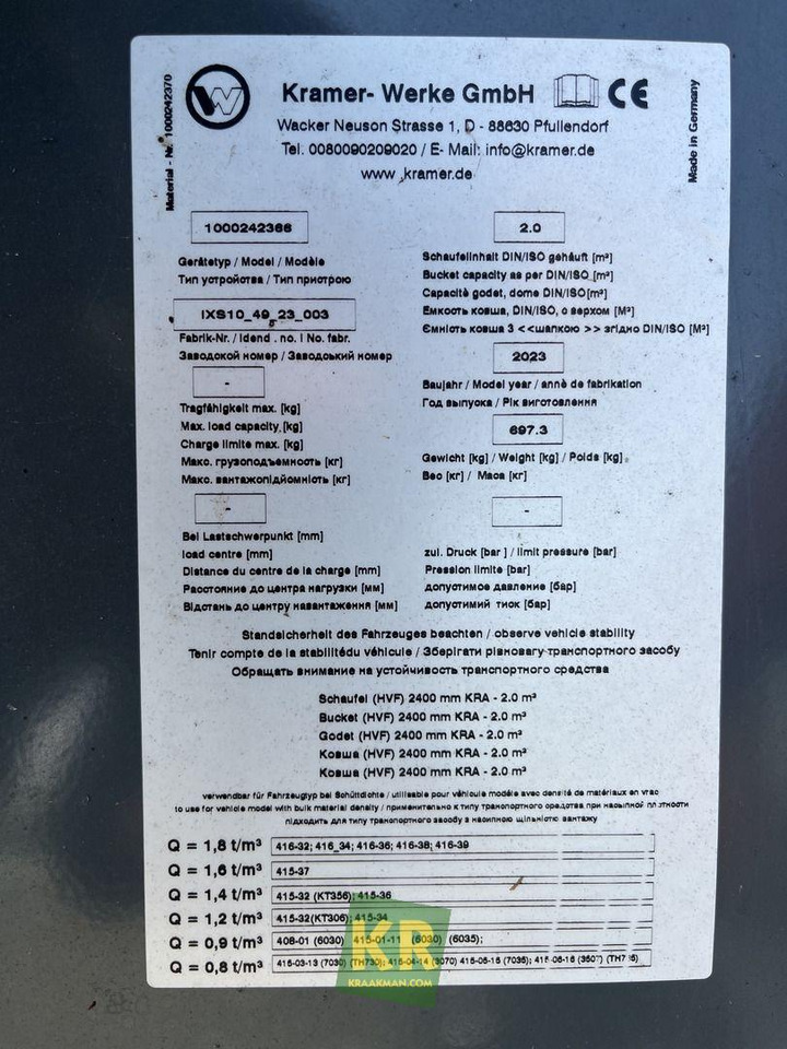 Kramer 2400 HVF GRONDBAK - Lasterskuffe for Bygg og anlegg: bilde 4 Kramer 2400 HVF GRONDBAK - Lasterskuffe for Bygg og anlegg: bilde 4
