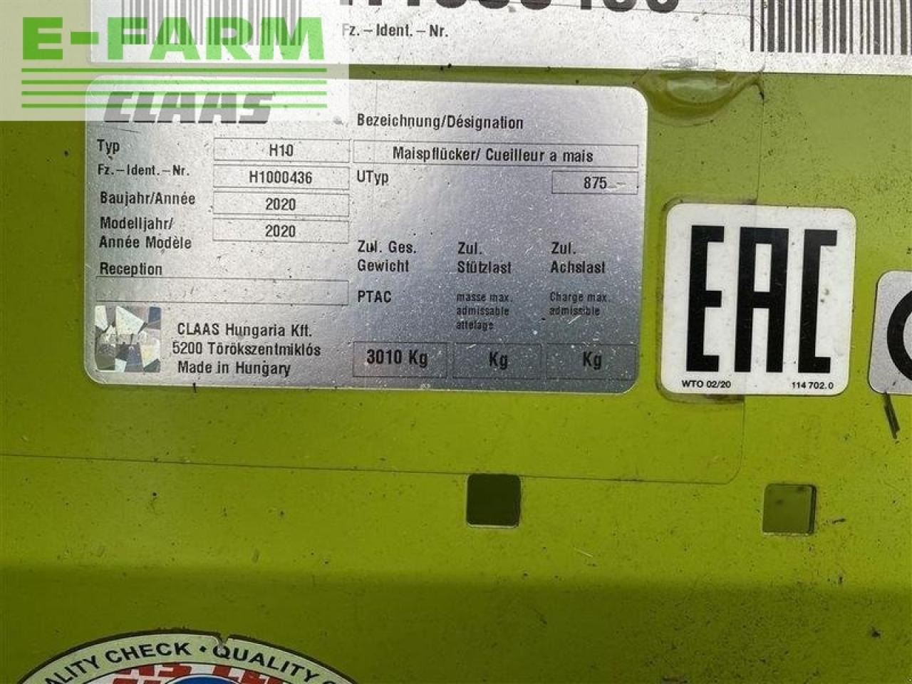 Tilbehør for forhøster CLAAS corio 875 fc conspeed: bilde 10