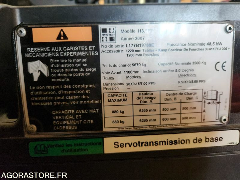 CHARIOT ELEVATEUR DIESEL 3T5 HYSTER H3.5FT - 2007 - 1033 heures - Dieseltruck: bilde 2 CHARIOT ELEVATEUR DIESEL 3T5 HYSTER H3.5FT - 2007 - 1033 heures - Dieseltruck: bilde 2