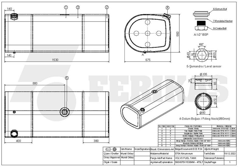 Ny Drivstofftank for Lastebil Volvo New aluminum fuel tank 475L: bilde 7