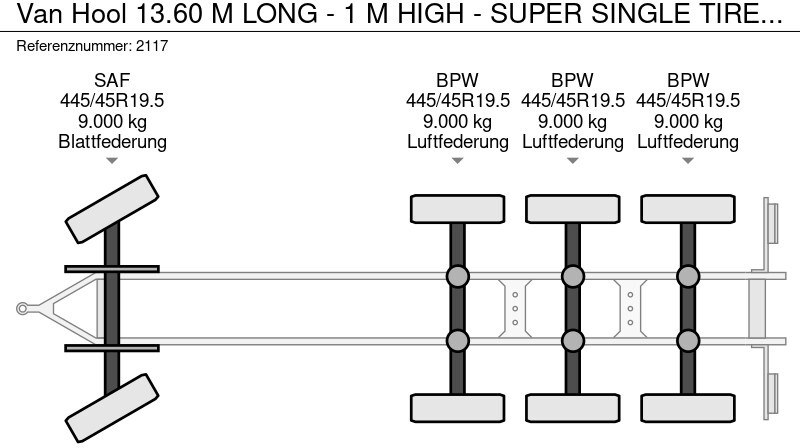 Planhenger/ Flathenger Van Hool 13.60 M LONG - 1 M HIGH - SUPER SINGLE TIRES - DRUM BRAKES: bilde 20