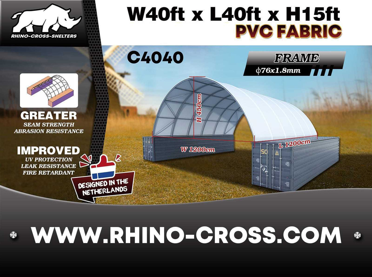 Rhino-Cross-Shelter C4040 - 12x12x4,5 m - Lagringstank: bilde 1 Rhino-Cross-Shelter C4040 - 12x12x4,5 m - Lagringstank: bilde 1