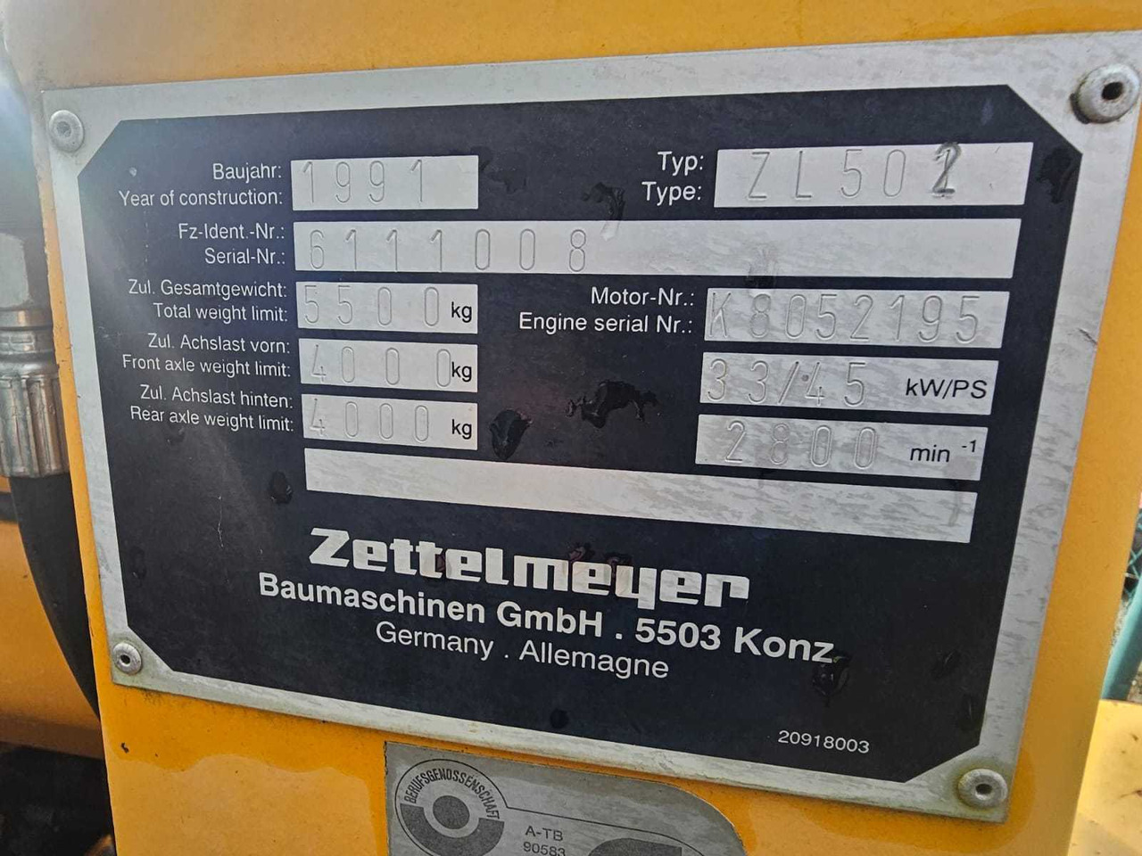 ZETTELMEYER - ZL 502 - LOADER - 1991 - Hjullaster: bilde 4 ZETTELMEYER - ZL 502 - LOADER - 1991 - Hjullaster: bilde 4