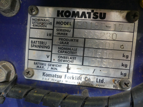 Chariot élévateur Komatsu FD15T-17 - Gaffeltruck: bilde 3 Chariot élévateur Komatsu FD15T-17 - Gaffeltruck: bilde 3